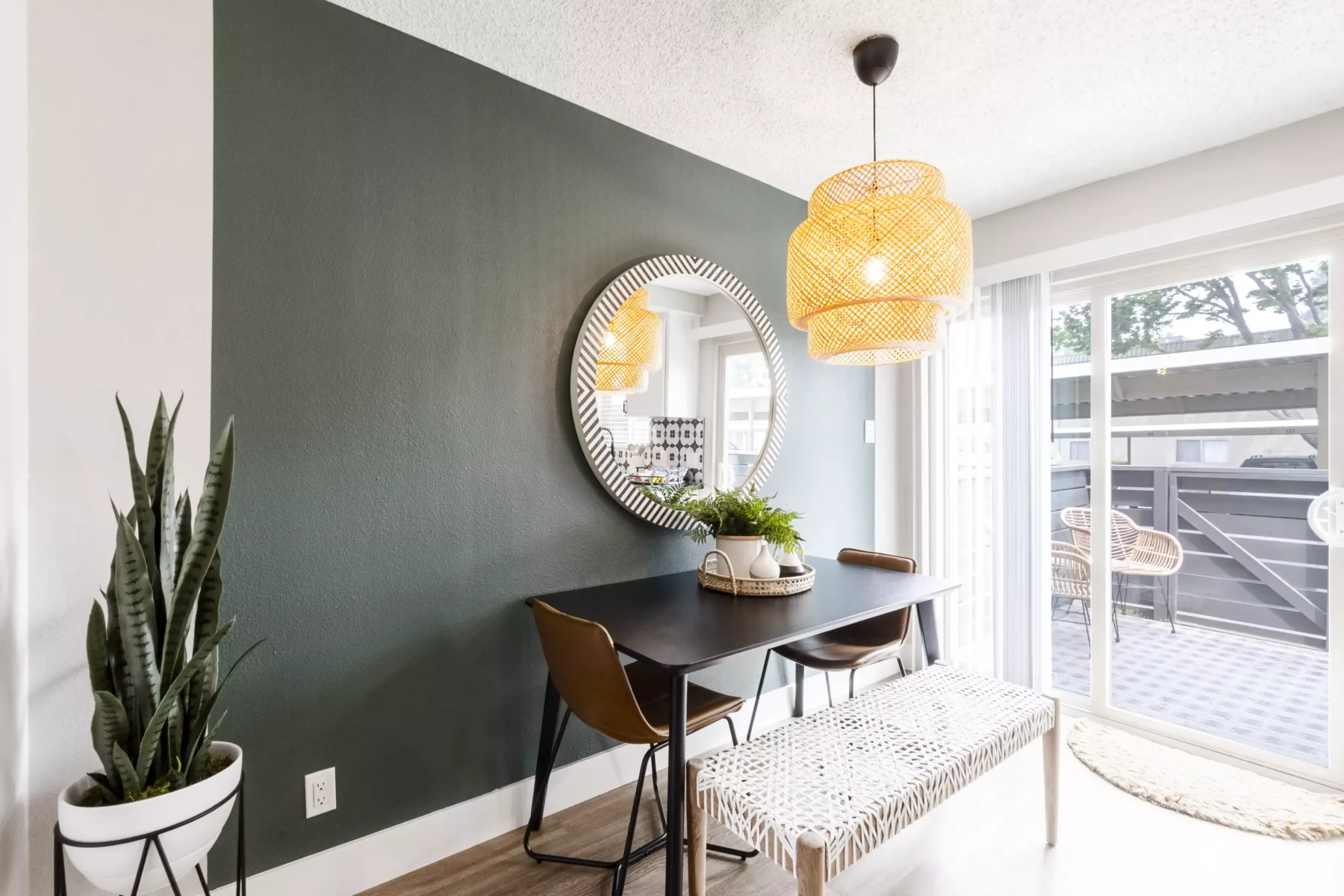 Dining nook with view of patio