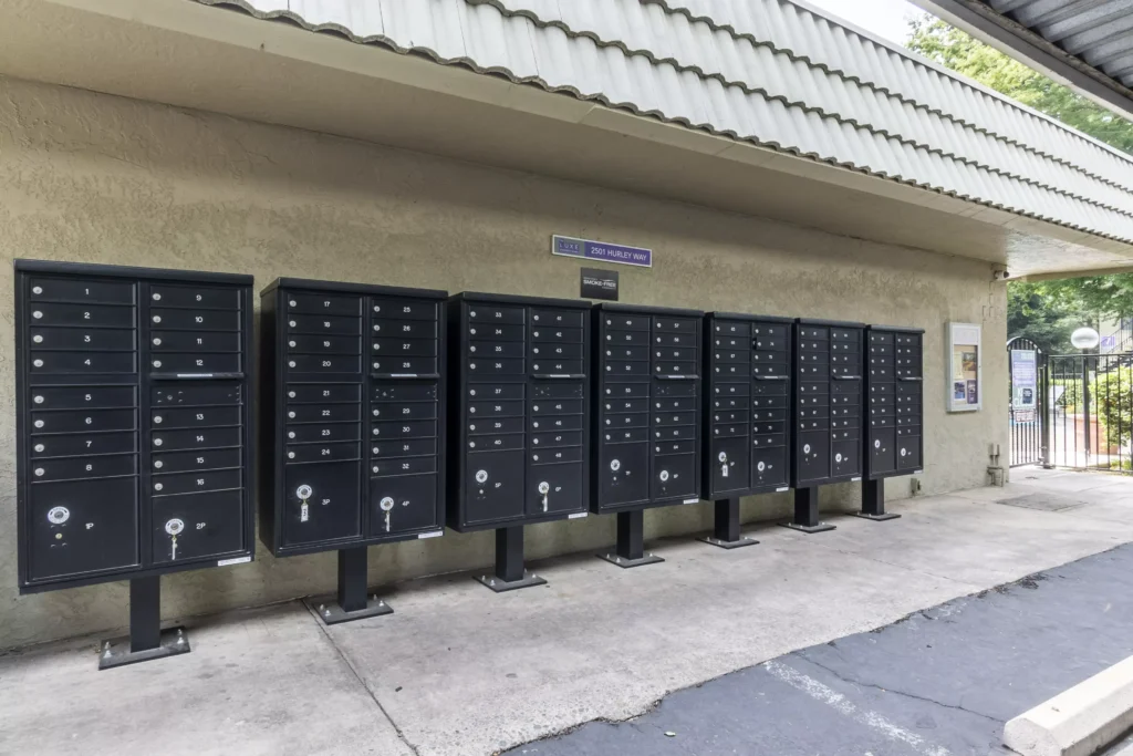 Mail center exterior with group mailboxes