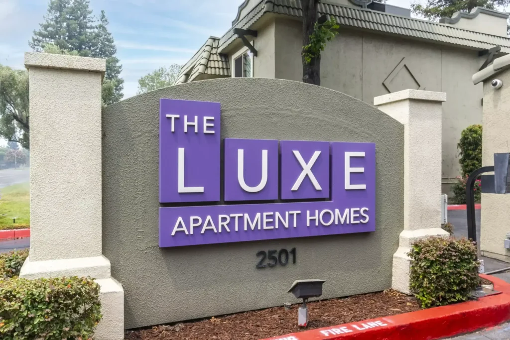 Monument sign with property logo
